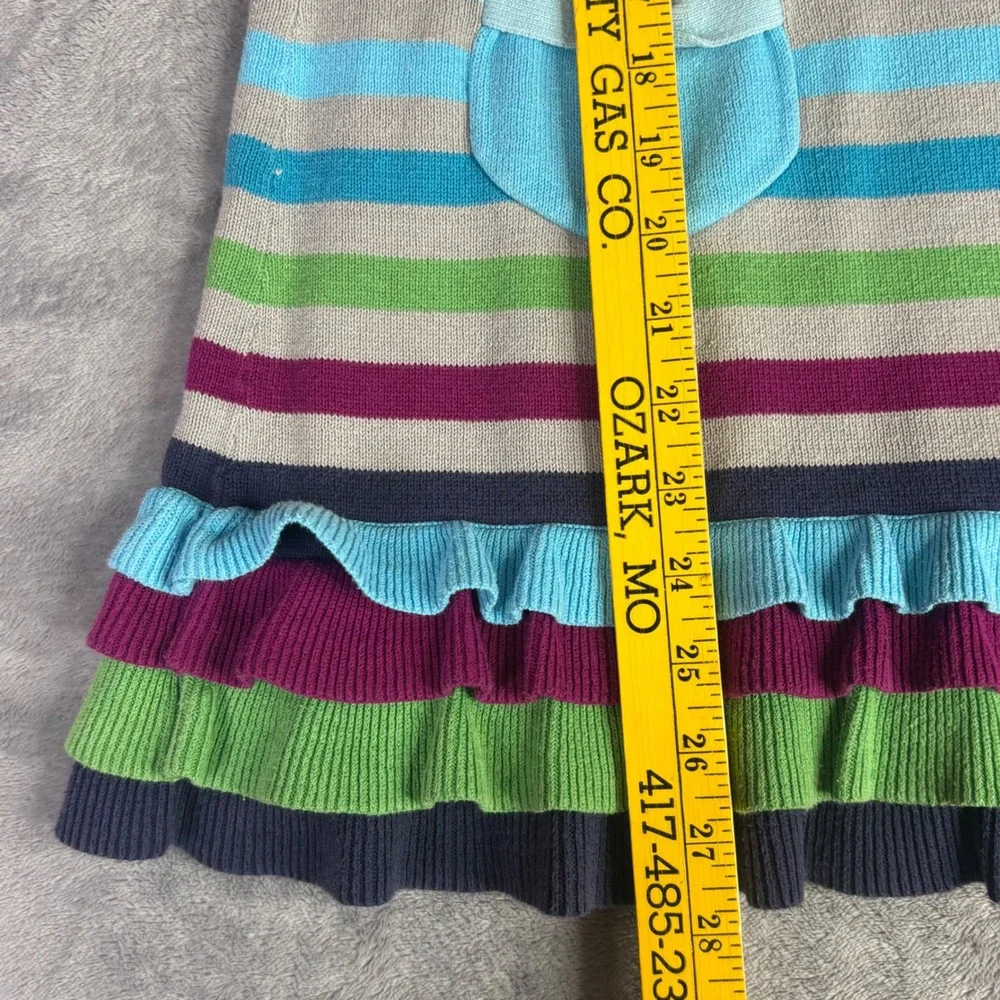 Hanna Andersson Sweater Dress‎ Girls 10 Blue Striped Bow Pocket Ruffle Hem 39186
